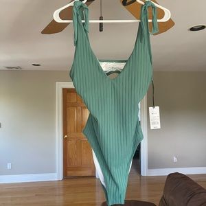 Green Striped One Piece Bathing Suit